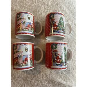 Holiday Santa Scene Mug Set of 4 (2 Scenes) Christmas mugs Breckenridge Cups